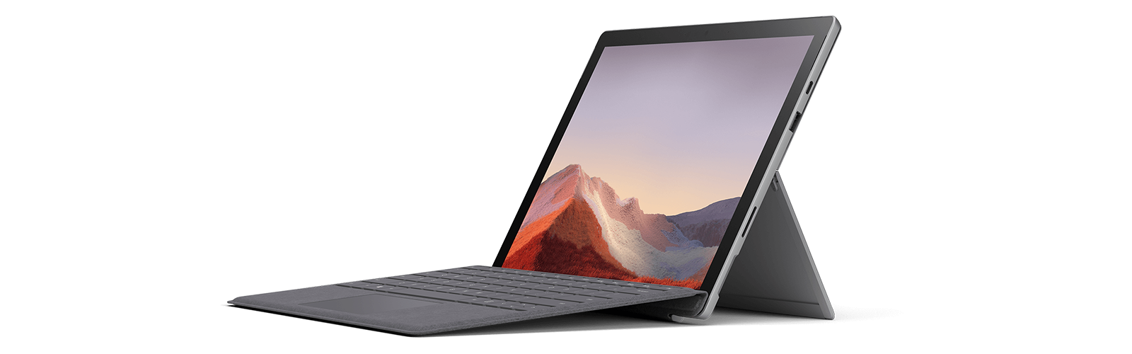 典雅黑和亮铂金的 Surface Pro 7 搭配各种颜色的键盘盖和配件