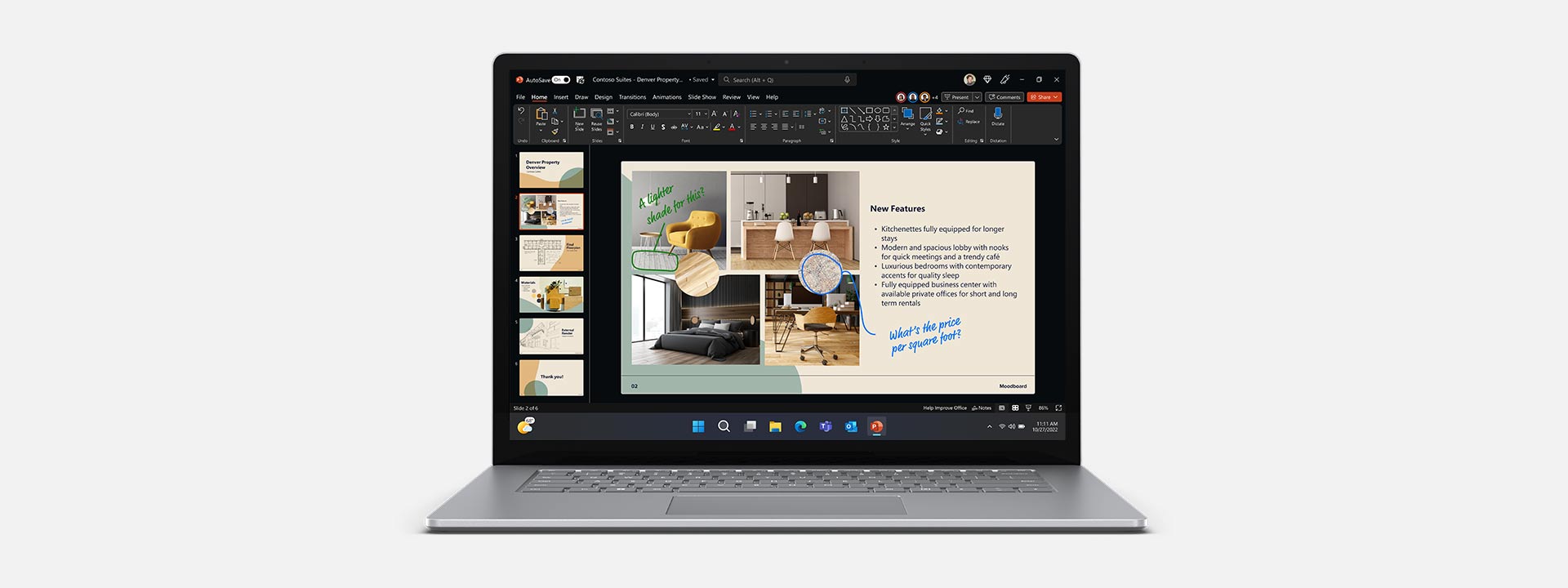 Surface Laptop 5 商用版屏幕中显示 Microsoft PowerPoint。