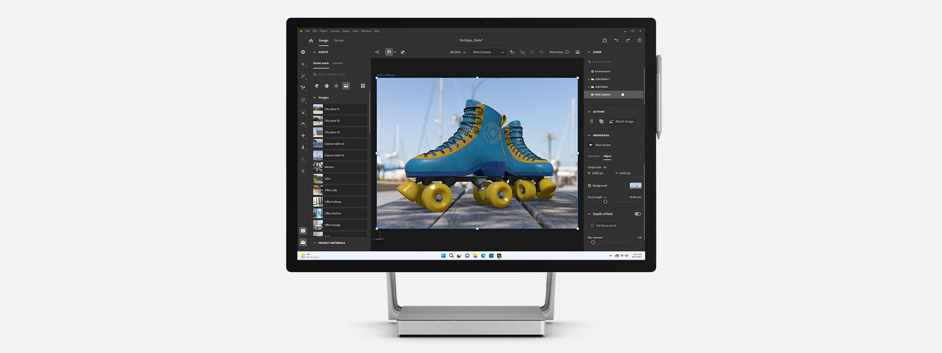 Surface Studio 2+ 商用版屏幕中显示 Adobe Substance 3D。