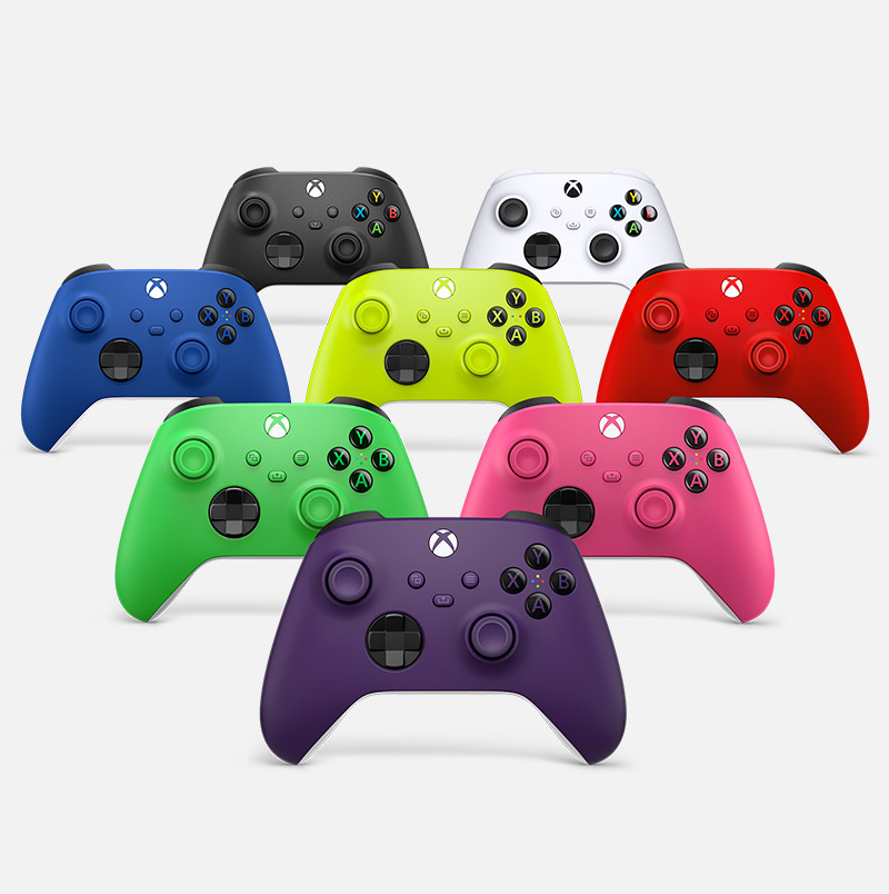 各种颜色的 Xbox 无线控制器。