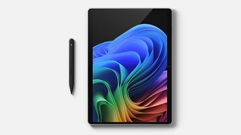 一台 Surface Pro 商用版的屏幕和超薄触控笔2的俯视图