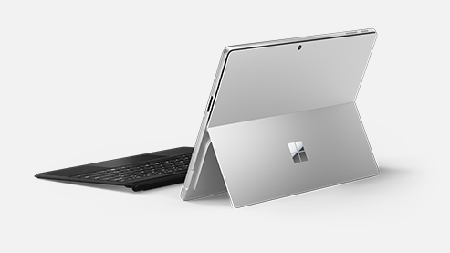 Surface Pro亮铂金商用版, Windows 11 AI PC搭配Surface Pro Flex键盘斜后面展示